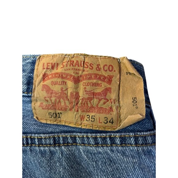 Levi’s 501 Jeans Mens 35x34 Blue Denim Button Fly Made in Egypt Used - Picture 7 of 15